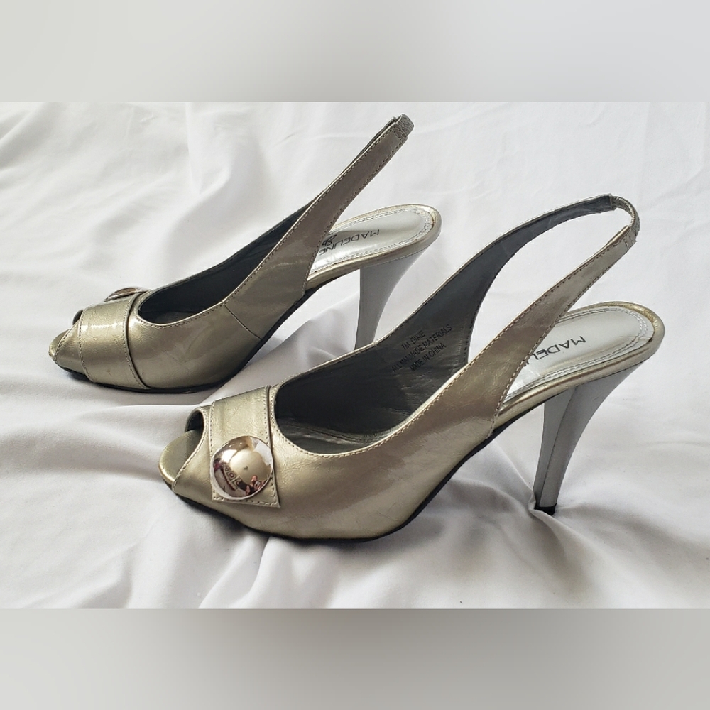 Madeline Stuart Silver Peep Toe Sling Back Heels